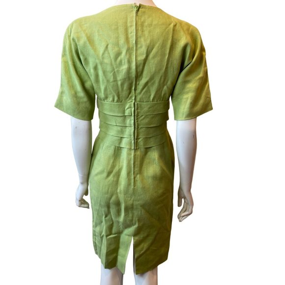 Nipon Boutique Womens Wrap Sheath Dress Layered Front 100% Linen Green Size 4 - Picture 2 of 7
